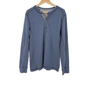 Eddie‎ Bauer Men's Blue Long Sleeve Henley Shirt Top Medium Preppy